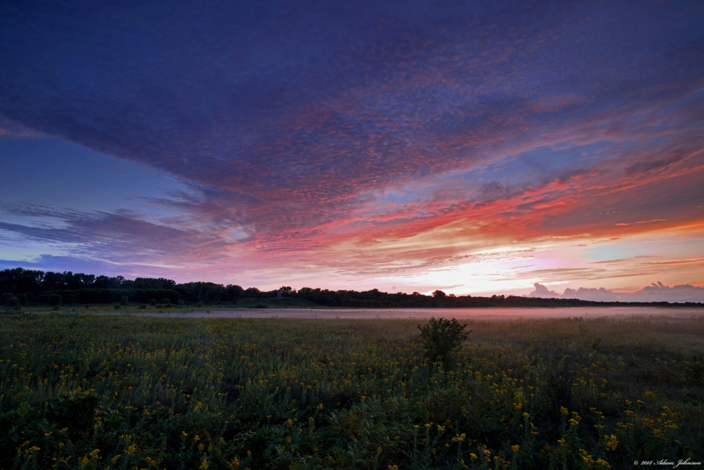 Fog over the prairie after sunset