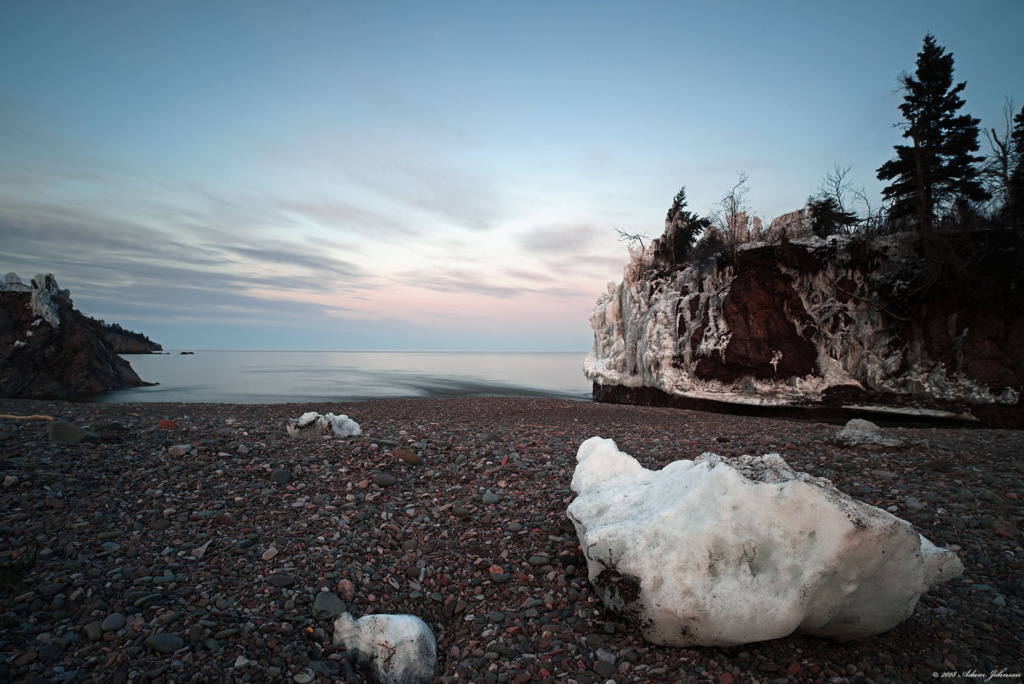 Ice on the beach at the mouth of the Baptism River Tettegouche State Park