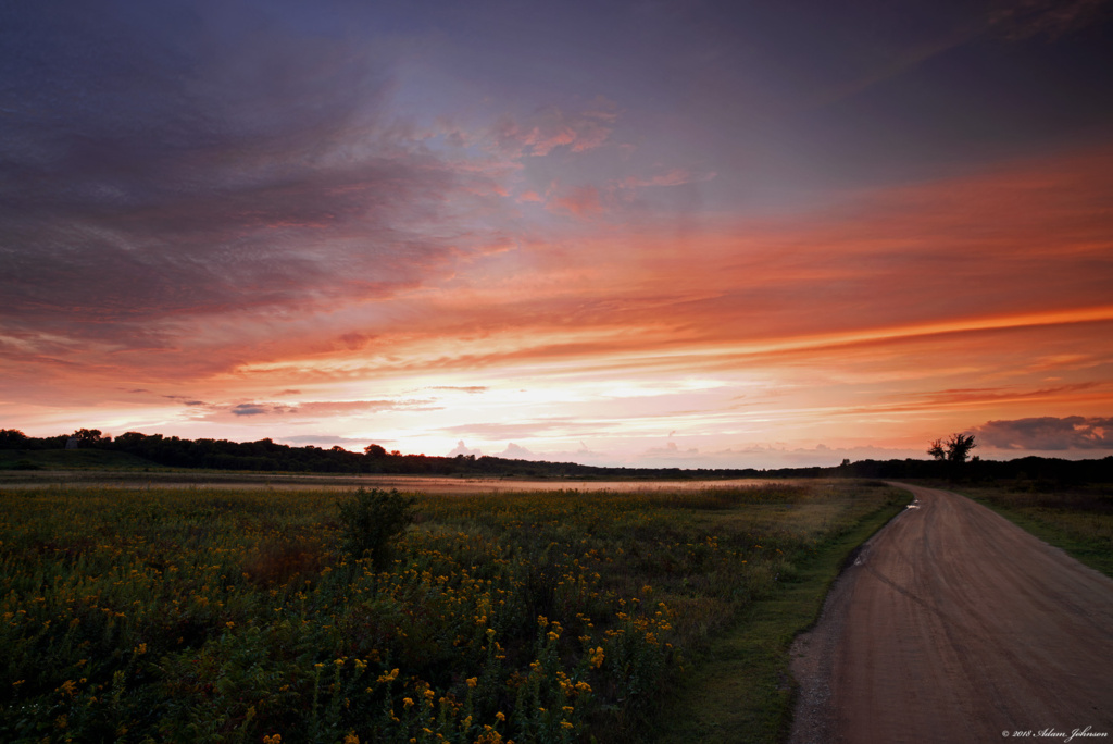 Looking westward down the road after sunset