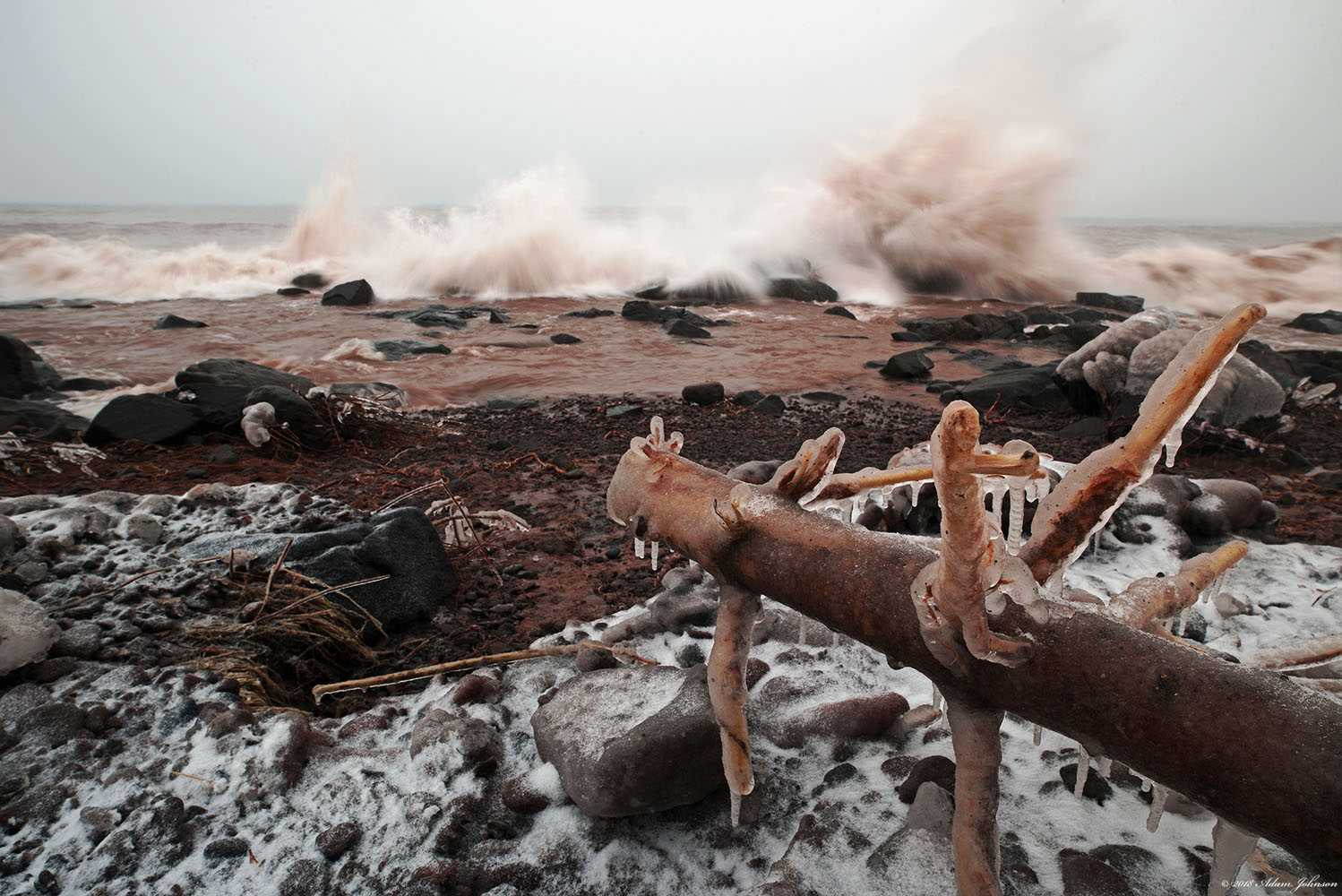 Waves crashing into Brighton Beach during a late winter storm