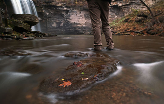Standing in the shallow water fo Minneopa Creek below Minneopa Falls in late October | Minneopa State Park