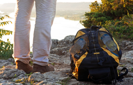 Standing on top of the Bluff with camera backpack on a hot July evening | John A. Latsch State Park