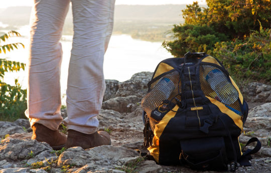 Standing on top of the Bluff with camera backpack on a hot July evening | John A. Latsch State Park