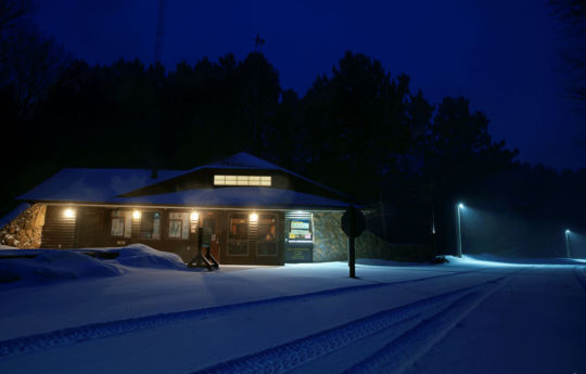 Banning State Park Ranger station during a snow storm | Banning State Park