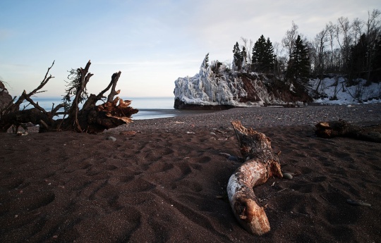 "Baptism River Beach" Beach at the mouth of the Baptism River after a two-day spring snow storm - Tettegouche State Park