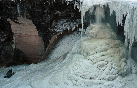"Cold Human for Scale" Minneopa Falls Ice build up during cold stretch | Minneopa State Park