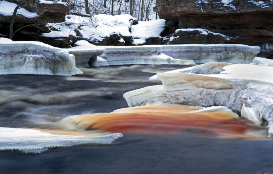 Snow and ice on the Kettle River at Hell's Gate Rapids | Banning State Park