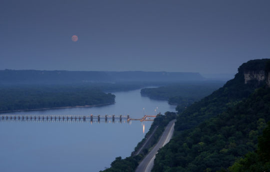 Full moon over the Mississippi River from Mount Charity | John A. Latsch State Park