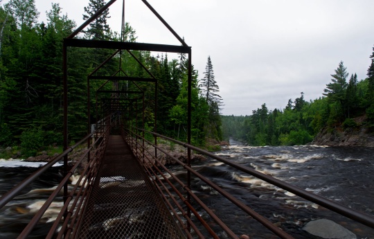 "High Falls Swinging Bridge" Swinging bridge above High Falls - Tettegouche State Park