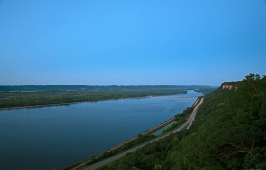 "Highway 61 from the Bluff" Long exposure of train and Highway 61 traffic from Mount Charity | John A. Latsch State Park