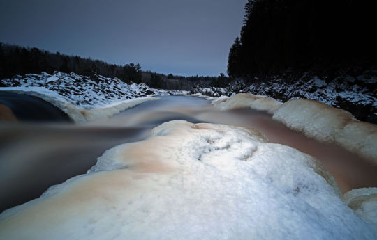 Snow and ice extending into the Saint Louis River | Jay Cooke State Park