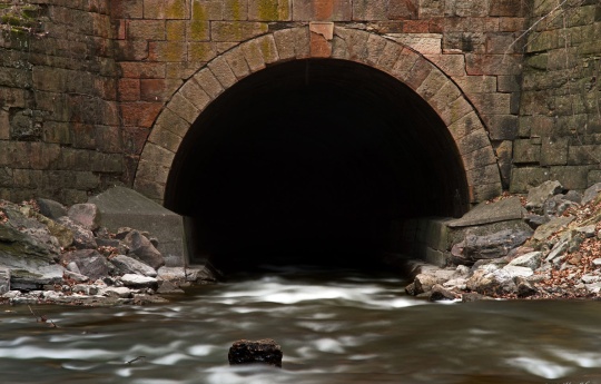 "Into the Dark" Minneopa Creek flowing into tunnel | Minneopa State Park