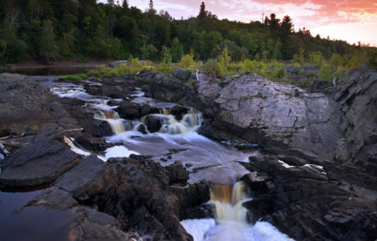 Cascading falls at sunset | Jay Cooke State Park