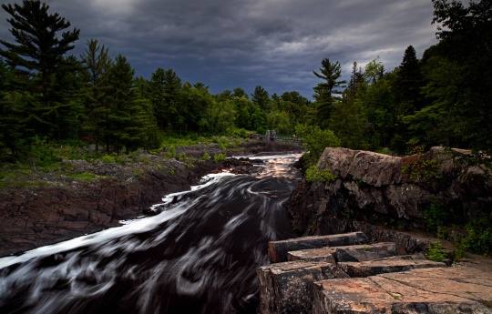 "Late Evening Storm Clouds at Jay Cooke State Park" Jay Cooke State Park with the swinging bridge and the Saint Louis River