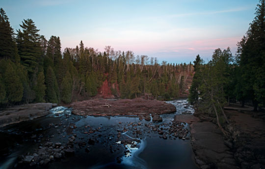 Looking out from atop Gooseberry Falls at twilight | Gooseberry Falls State Park