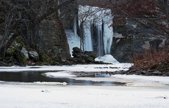 "Minneopa Creek in December" Ice hanging off Minneopa Falls | Minneopa State Park