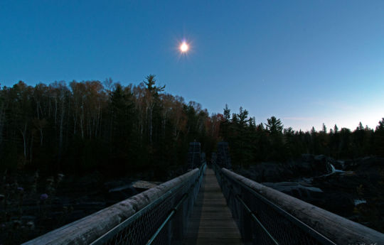 Full moon over the swinging bridge | Jay Cooke State Park