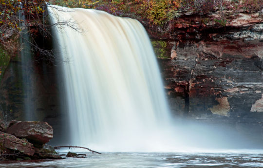 Water flowing over Minneopa Falls in October | Minneopa State Park