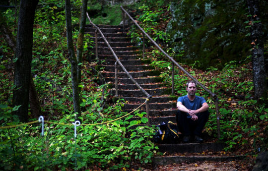 Sitting on the limestone steps next to Minneopa Creek - Minneopa State Park