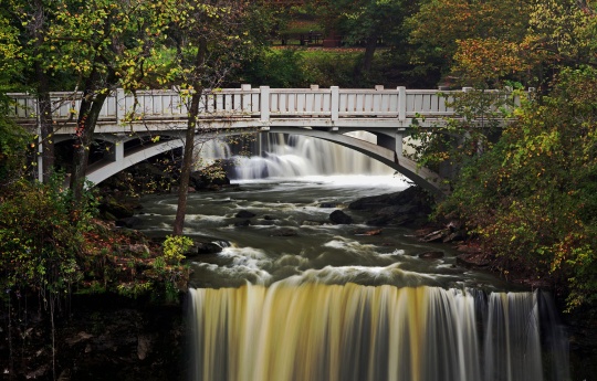 "Signs Of Fall at Minneopa State Park" Leaves changing color above Minneopa Falls - Minneopa State Park