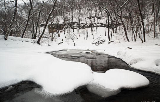 Deep snow in the valley of Minneopa Creek | Minneopa State Park
