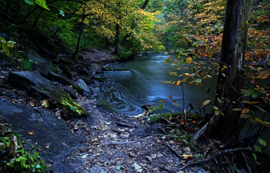 "The Path To Minneopa Falls" Minneopa Creek and fall colors after sunset - fall 2018 Minneopa State Park