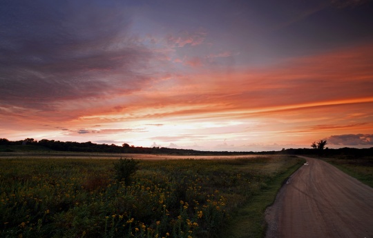 "The Prairie Road at Sunset" Looking westward down the road after sunset - Minneopa State Park