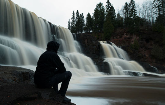 Sitting next to Gooseberry Falls in the rain | Gooseberry Falls State Park