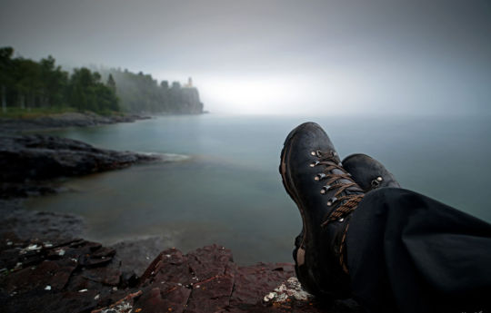 Split Rock Lighthouse State Park | Sitting on the wet rocks above Lake Superior as fog rolls in from the southeast