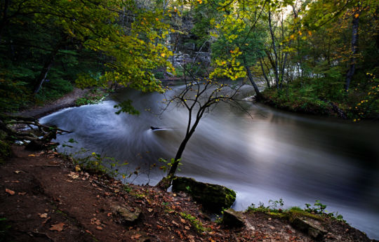 Long exposure of water flowing rapidly down Minneopa Creek below the falls - Minneopa State Park