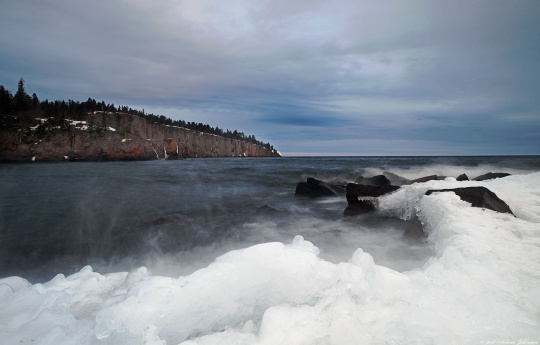 "Waves Breaking at Shovel Point" Shovel Point and Lake Superior in winter - Tettegouche State Park