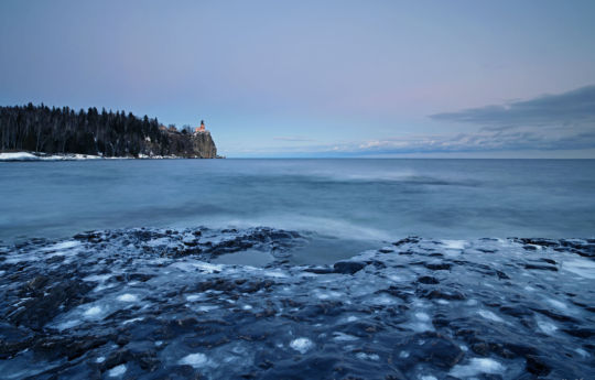 Split Rock Lighthouse from the ice covered shoreline of Lake Superior | Split Rock Lighthouse State Park