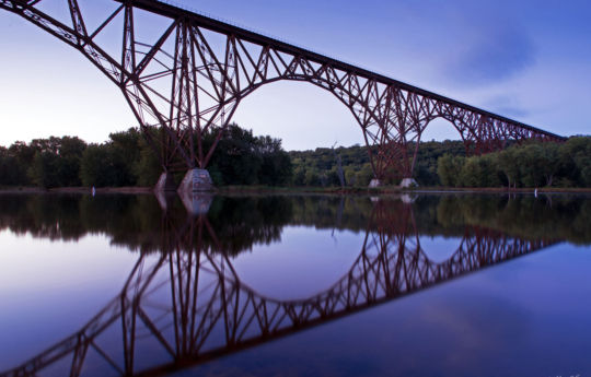 Arcola Soo Line Bridge after sunset