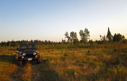 Driving through a clearing between River Forest Road and Palsburg Rd northeast of Hayes Lake State Park - Beltrami Island State Forest