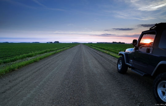 Jeep parked along the road at sunset south of Bird Island, MN | Renville County MN