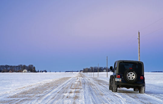 Jeep parked in the roadside in winter southwest of Bird Island, MN | Renville County MN